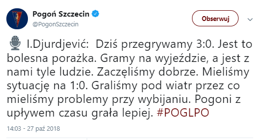 Wymówka Djurdjevicia po meczu Pogoń 3-0 Lech... :D